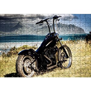 Siyah Chopper Motorsiklet Deniz Ve Dağlar Puzzle Yapboz Mdf Ahşap 255 Parça