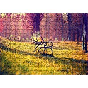 Ağaçlar Bank Doğa Huzur Puzzle Yapboz Mdf Ahşap 255 Parça