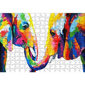 Gökkuşağı Filler Suluboya Mozaik Suluboya Puzzle Yapboz Mdf Ahşap 255 Parça