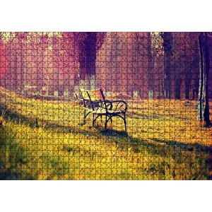 Ağaçlar Bank Doğa Huzur Puzzle Yapboz Mdf Ahşap 1000 Parça