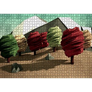 Poligonal Ağaçlar Ve Dağlar Puzzle Yapboz Mdf Ahşap 1000 Parça