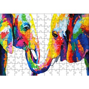 Gökkuşağı Filler Suluboya Mozaik Suluboya Puzzle Yapboz Mdf Ahşap 120 Parça