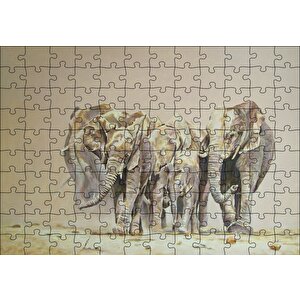 Cakapuzzle  Fil Sürüsü Ve Tozlu Topraklar Puzzle Yapboz Mdf Ahşap
