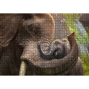 Anne Fil Ve Mutlu Yavrusu Dijital Çizim Puzzle Yapboz Mdf Ahşap 1000 Parça