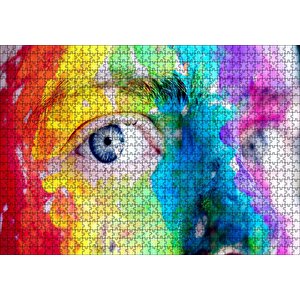 Rengarenk Boyalı Yüz Ve Mavi Gözler Puzzle Yapboz Mdf Ahşap 1000 Parça