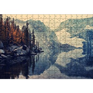Karlı Dağlar Göl Ve Sonbahar Ağaçları Puzzle Yapboz Mdf Ahşap 255 Parça