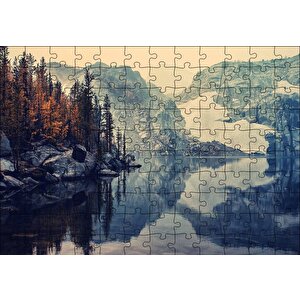 Karlı Dağlar Göl Ve Sonbahar Ağaçları Puzzle Yapboz Mdf Ahşap 120 Parça
