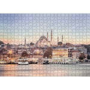 Haliçte Vapurlar Ve Arkada Camiler Puzzle Yapboz Mdf Ahşap 500 Parça