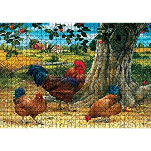 Tavuk Horoz Elma Ağacı Ev Manzarası Görseli Puzzle Yapboz Mdf Ahşap 1000 Parça
