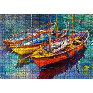 Boyama Sanatı Demirleyen Tekneler Görseli Puzzle Yapboz Mdf Ahşap 1000 Parça