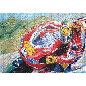 Ahaşap Tablo 46 Numara Kırmızmotosiklet Hız Görseli Puzzle Yapboz Mdf Ahşap 500 Parça