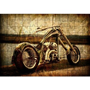 Eski Görünüm Chopper Motorsiklet Puzzle Yapboz Mdf Ahşap 120 Parça