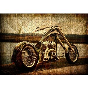 Eski Görünüm Chopper Motorsiklet Puzzle Yapboz Mdf Ahşap 500 Parça