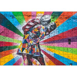 Öpüşen Denizci Ve Sevgilisi Duvar Boyama Puzzle Yapboz Mdf Ahşap 255 Parça