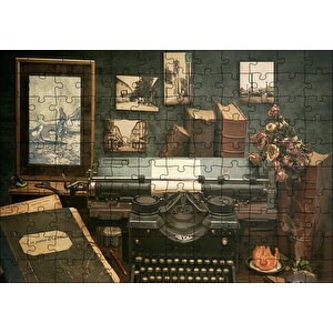 Masada Kitaplar Daktilo Tablolar Görseli Puzzle Yapboz Mdf Ahşap 120 Parça