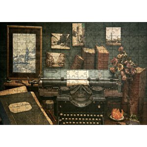 Masada Kitaplar Daktilo Tablolar Görseli Puzzle Yapboz Mdf Ahşap 255 Parça