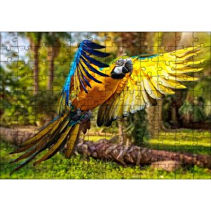 Papağan Mavi Turuncu Sarı Ormanda Uçuyor Puzzle Yapboz Mdf Ahşap 120 Parça