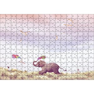 Uçurtma Uçuran Kız Ve Renk Püsküren Fil Puzzle Yapboz Mdf Ahşap 255 Parça