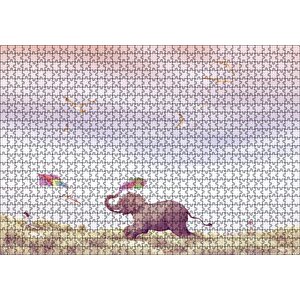 Uçurtma Uçuran Kız Ve Renk Püsküren Fil Puzzle Yapboz Mdf Ahşap 1000 Parça