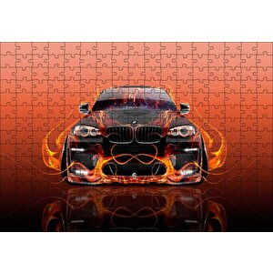 Bmw X6 Ve Kırmızı Alevler Puzzle Yapboz Mdf Ahşap 255 Parça