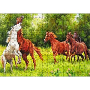 Özgür Atlar Ormanda Görseli Puzzle Yapboz Mdf Ahşap 255 Parça
