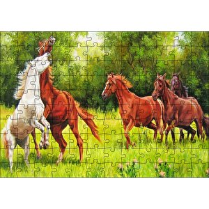 Özgür Atlar Ormanda Görseli Puzzle Yapboz Mdf Ahşap 120 Parça