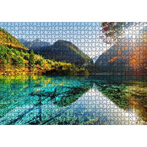 Güneş Göl Dağ Orman Manzarası Görseli Puzzle Yapboz Mdf Ahşap 1000 Parça