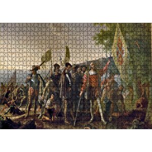 Christopher Columbus Askerler Ve Yerli Halk Puzzle Yapboz Mdf Ahşap 1000 Parça