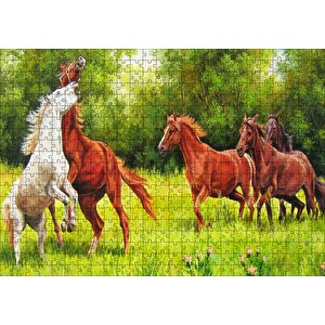 Özgür Atlar Ormanda Görseli Puzzle Yapboz Mdf Ahşap 500 Parça