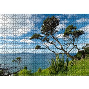 Yeşil Tepeden Deniz Ve Bulutlar Manzarası Puzzle Yapboz Mdf Ahşap 1000 Parça