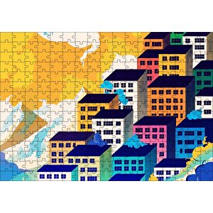 Renkli Gökdelenler Ve Bulutlar Puzzle Yapboz Mdf Ahşap 255 Parça