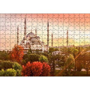 Günbatımında İstanbul Camisi Ve Sonbahar Renkleri Puzzle Yapboz Mdf Ahşap 255 Parça