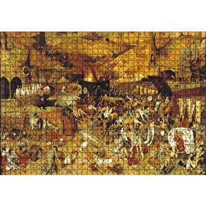 Kahverengi Köy Boyama Pieter Bruegel Puzzle Yapboz Mdf Ahşap 1000 Parça