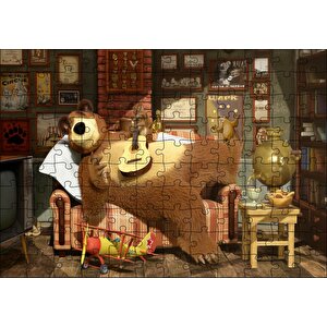 Cakapuzzle Maşa İle Koca Ayı Gitar Puzzle Yapboz Mdf Ahşap