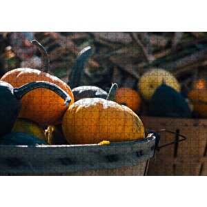 Sepetlerde Bal Kabakları Puzzle Yapboz Mdf Ahşap 500 Parça