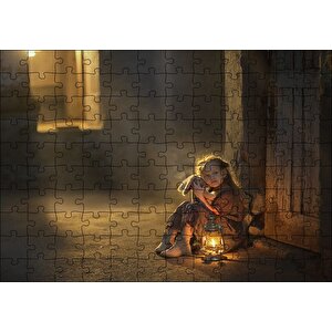 Eski Ev Kız Çocuğu Fener Oyuncak Görseli Puzzle Yapboz Mdf Ahşap 120 Parça
