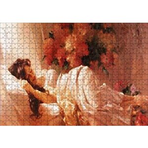 Beyaz Elbiseli Uyuyan Kadın Puzzle Yapboz Mdf Ahşap 500 Parça