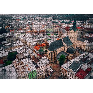 Şehir Ve Renkli Çatılar Kuş Bakışı Görünüm Puzzle Yapboz Mdf Ahşap 1000 Parça
