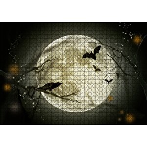 Dolunayda Karga Ve Yarasalar Puzzle Yapboz Mdf Ahşap 1000 Parça