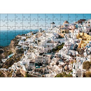 Yunanistan Santorini Yamaç Evleri Puzzle Yapboz Mdf Ahşap 120 Parça