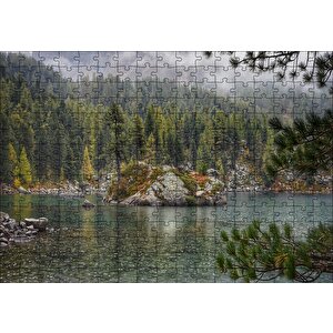 Orman Göl Ada Ve Yağmur Damlaları Puzzle Yapboz Mdf Ahşap 255 Parça