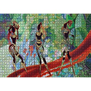3 Afrikalı Kadın Silüeti Ve Renkler Puzzle Yapboz Mdf Ahşap 1000 Parça