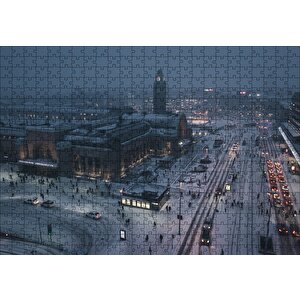Cakapuzzle  Karla Kaplı Caddeler Ve Tren İstasyonu Puzzle Yapboz Mdf Ahşap
