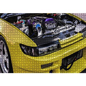 Sarı Spor Araba Far Ve Motor Detayı Puzzle Yapboz Mdf Ahşap 1000 Parça