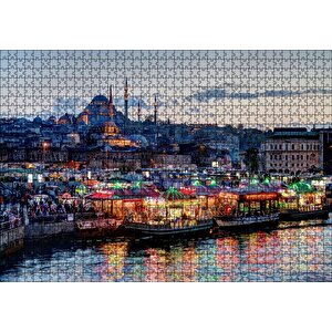 Balık Ekmek Tekneleri Ve Süleymaniye Camii Puzzle Yapboz Mdf Ahşap 1000 Parça