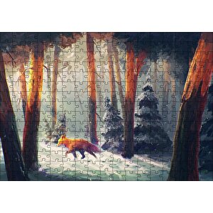 Karlı Ormanda Yürüyen Tilki Ve Güneş Işıkları Puzzle Yapboz Mdf Ahşap 255 Parça