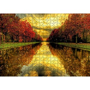 Sonbahar Renklerinde Orman Ve Su Yolu Puzzle Yapboz Mdf Ahşap 500 Parça