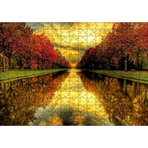 Sonbahar Renklerinde Orman Ve Su Yolu Puzzle Yapboz Mdf Ahşap 255 Parça