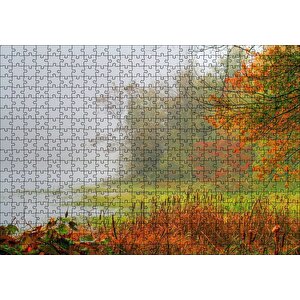 Sisli Ormanda Sonbahar Renkleri Ve Göl Puzzle Yapboz Mdf Ahşap 500 Parça