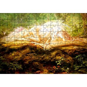 Orman Zemininde Yatan Sarı Saçlı Melek Puzzle Yapboz Mdf Ahşap 120 Parça